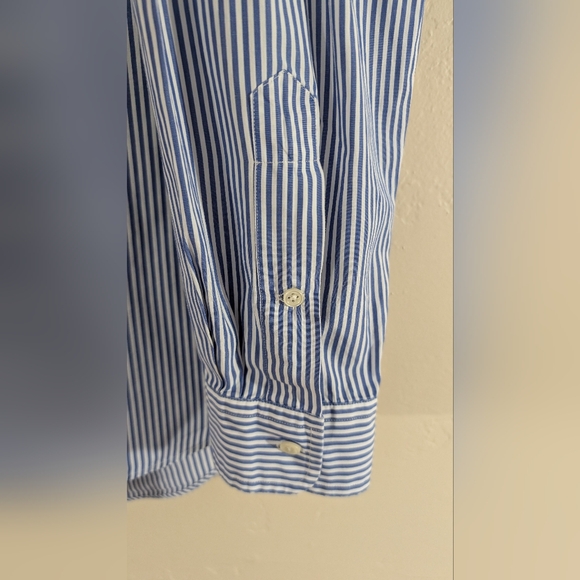 Ralph Lauren Men's Large Custom Fit Button Down Collar Blue Stripe Dress Shirt - Picture 4 of 5